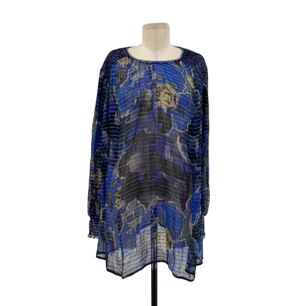 Anthropologie‎ Bl-nk London Senta Top Floral Print Sequin Sheer Plus Size 1X - Picture 2 of 16